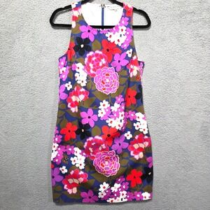 Trina Turk Dress Womens 8 Purple Green Floral Razorback Pockets Shift